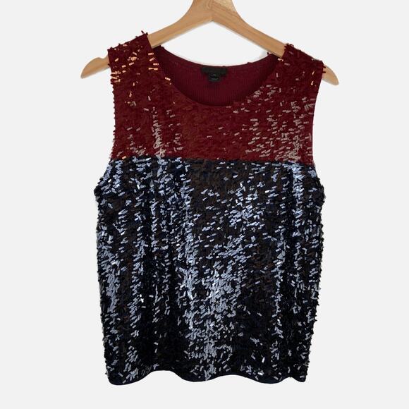 J. Crew Collection Sleeveless Color block Sequin Tank Burgundy Navy Size Medium - Picture 1 of 4